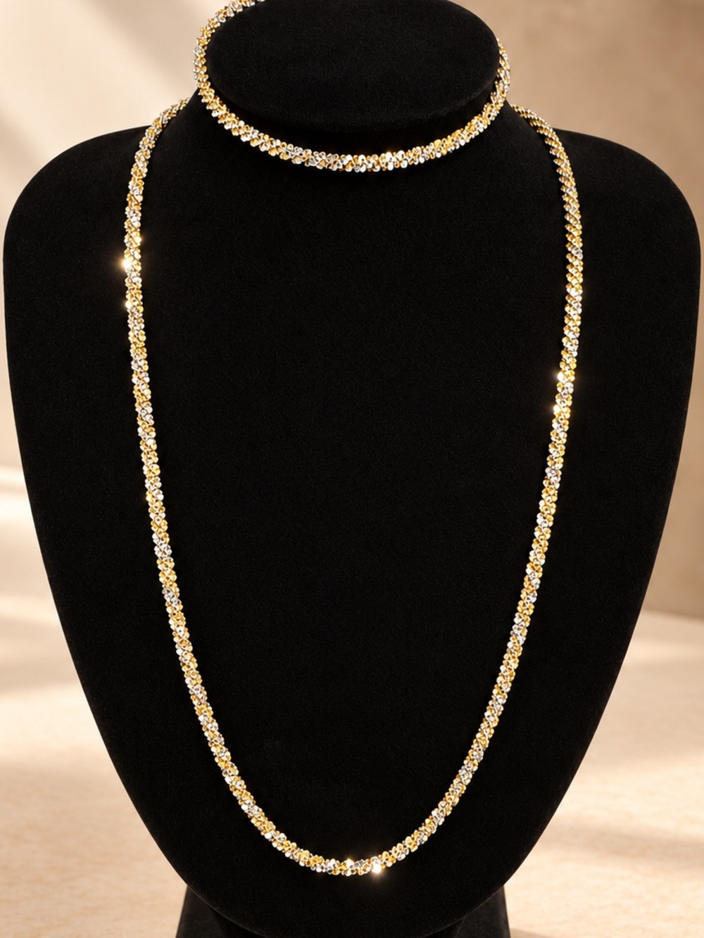Sterling Silver 925 Italy Gold-Tone and Two-Tone Necklace and Bracelet Set NWOT